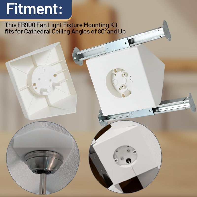 Deridi Ceiling Fan Light Fixture Mounting Box Fan Mounting Bracket FB900 Ceiling Fan Angle Mount for Cathedral Ceiling Angles of 80°and Up with Metal Bracket - Image 5